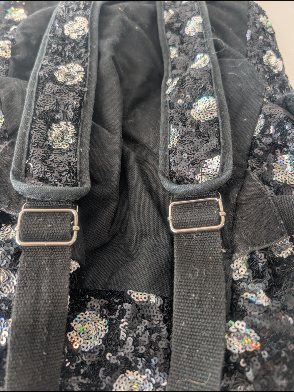 PINK Sequin Polka Dot Backpack in Black & Iridescent - Picture 8 of 11